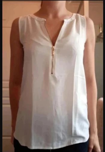 t-shirt blanc sans manche satin grain de malice GDM taille XS 34 fermeture éclair doré