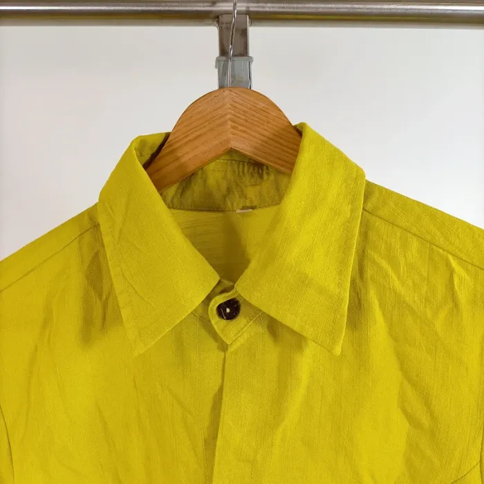 Chemise jaune vert bouton bois homme ou femme M coupe droite style casual vintage A1359 - photo numéro 2