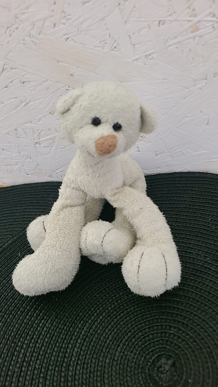 doudou peluche ours écru nez beige long cou pattes billes egmont toys - photo numéro 4