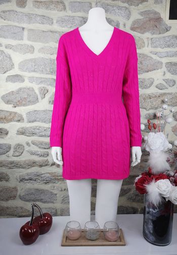 Robe pull en tricot maille torsadée rose fushia vif Femme taille 52 marque Boohoo 🪷