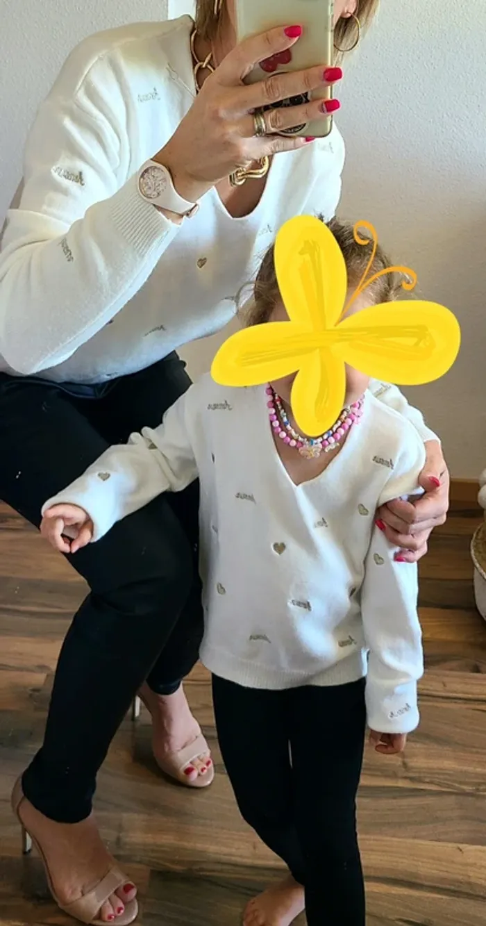 Mère Fille Pull assorti avec broderie - Blanc - Neuf avec étiquette - Plusieurs tailles disponibles - photo numéro 8