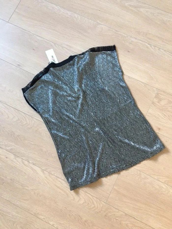 Blouse argentée et noire neuve à manches courtes avec dentelle Morgan taille XS (valeur 35€) - photo numéro 11