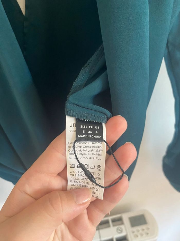 Jolie blouse manches longues, dos ouvert et décolletée • Bleu vert canard • SHEIN • Taille S - photo numéro 6