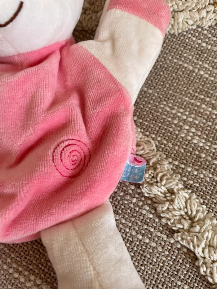 Peluche doudou 26cm Sucre d'orge souris rose et blanche très bon état - photo numéro 3