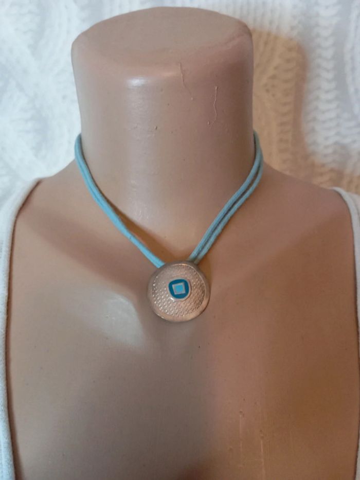 Pendentif argent 925 sur cordon turquoise - photo numéro 1