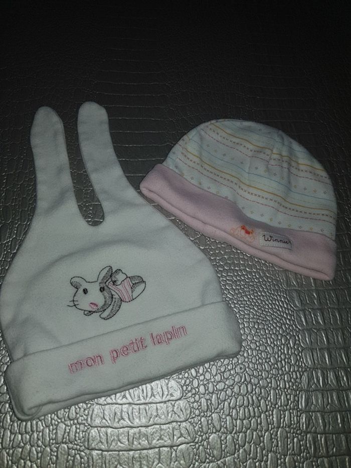 Lot de 2 bonnets naissance fille