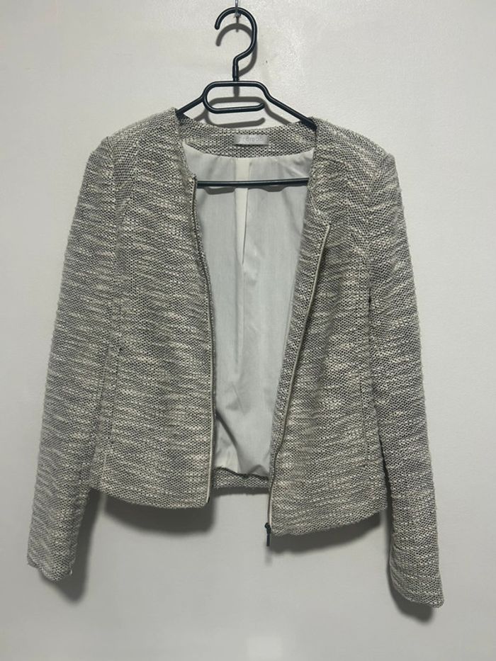 Jolie veste tissée • gris • effet tweed • Promod • Taille 38 • coton
