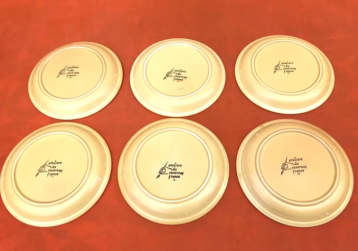 Années 1960 6 assiettes à dessert Ateliers du Revernay France (Digoin Saône-et-Loire) Grès mat - photo numéro 3