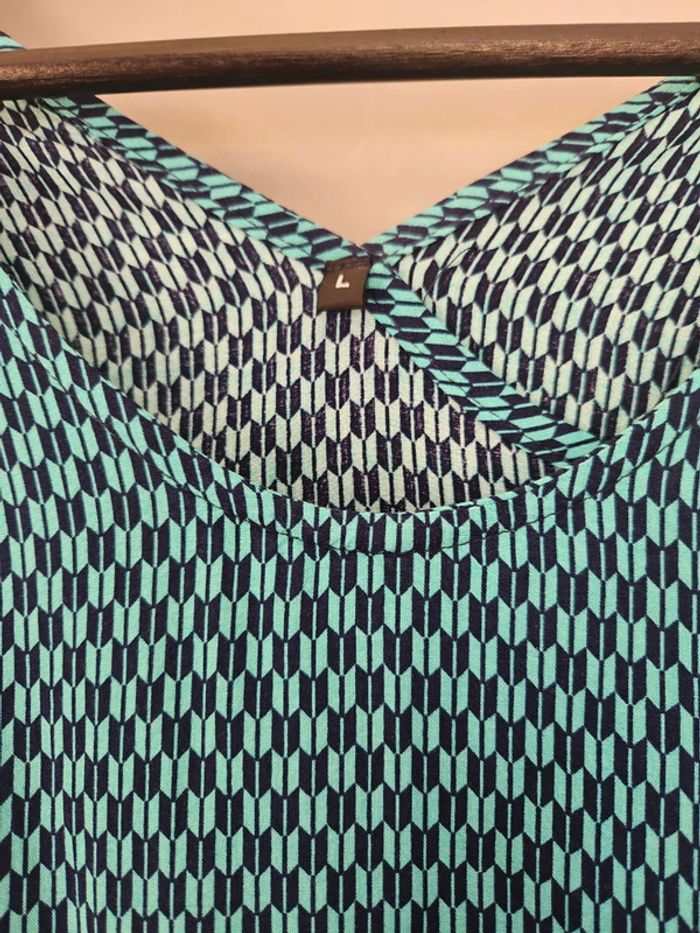 Top bleu et turquoise croisé dos viscose- Taille L - photo numéro 2