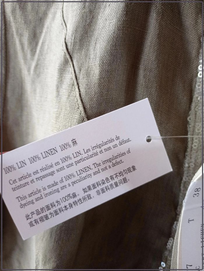 Robe neuve vert lichen manches courtes en lin taille 38 La Fée Maraboutée - photo numéro 7
