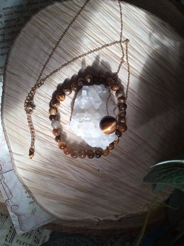 Parure collier + bracelet oeil de tigre naturelle - photo numéro 4