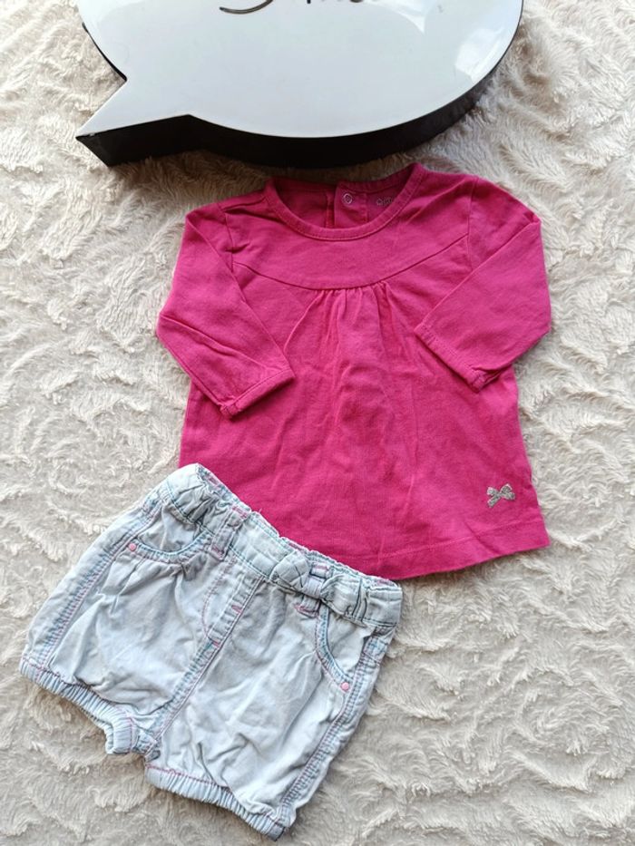 Ensemble (blouse manches longues+short) Fille 3 mois - photo numéro 2