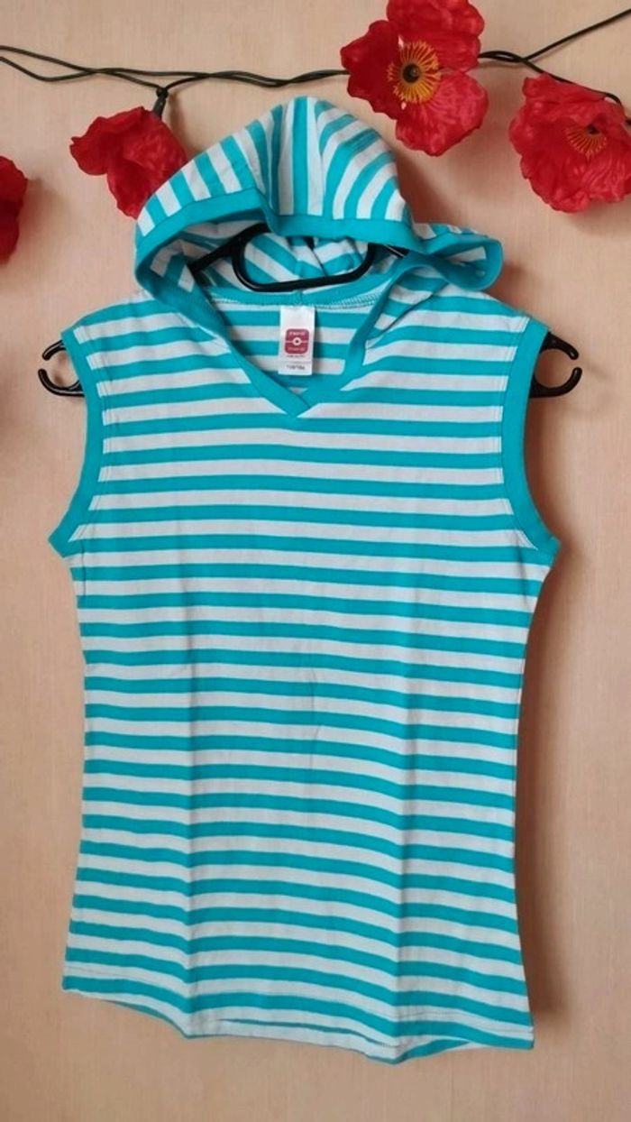 Débardeur à capuche rayé T. 158/164cm Here & There 💮 100% Coton - photo numéro 3