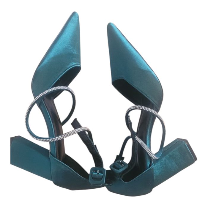 💎 Escarpins satin turquoise à brides strass - photo numéro 3
