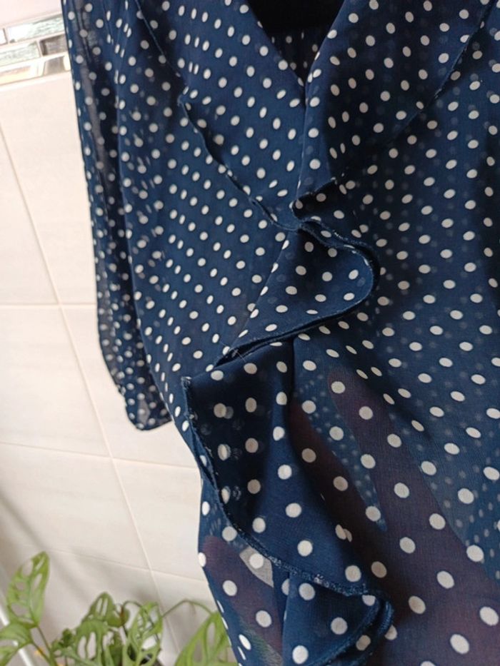Blouse Zara marine point blanc manche 3/4 t.38 - photo numéro 4