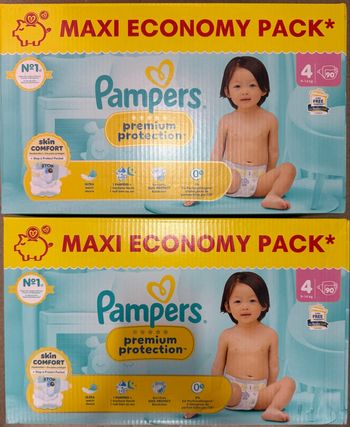 2 cartons de 90 couches Pampers Premium Taille 4