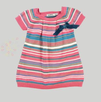 Robe manches courtes tricot rose bleu marron rayures Tape À L'oeil 3 mois 60 cm fille