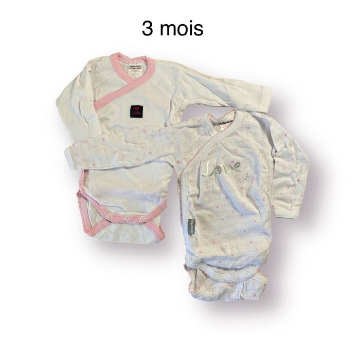 Absorba Lot de 2 Bodies blancs et roses Taille 3 mois