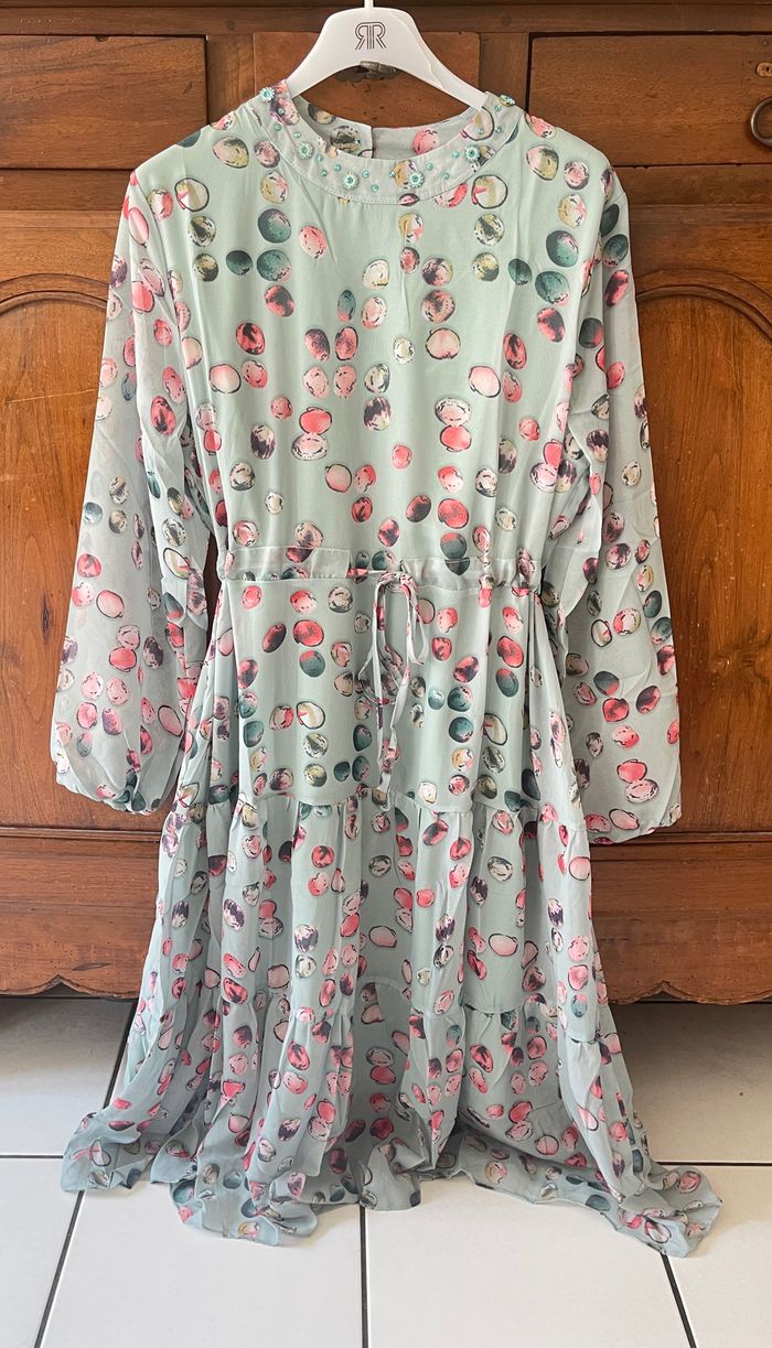 Robe midi imprime , double , manches longues