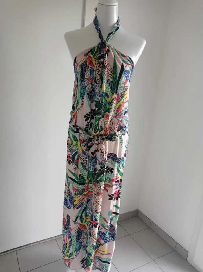 Magnifique robe longue imprimé fantaisie coloré dos nu avec lien attache cou T.M Promod - photo numéro 2