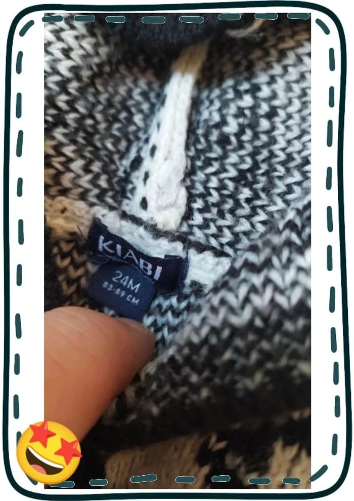 Veste chaude motifs ethniques noir et blanche 24 mois - photo numéro 2