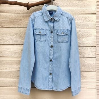 Chemise à manches longues  fille 8/9 ans Gap bleu à pois blanc