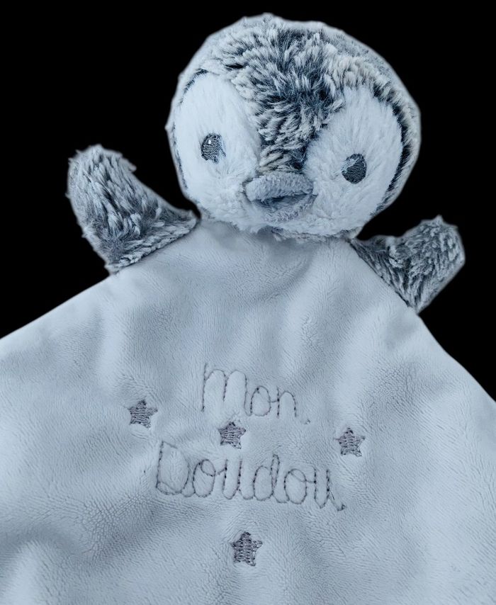 B6213❤️ Doudou Plat Mouchoir TEX Baby Mon Doudou Pingouin Oiseau Blanc Gris - photo numéro 2