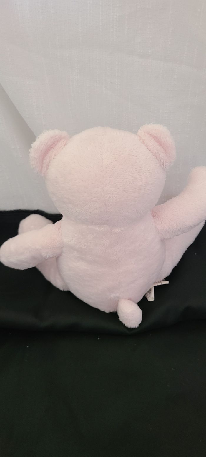 Peluche doudou ours OBAIBI OKAIDI rose visage brodé 17 cm assis - photo numéro 3