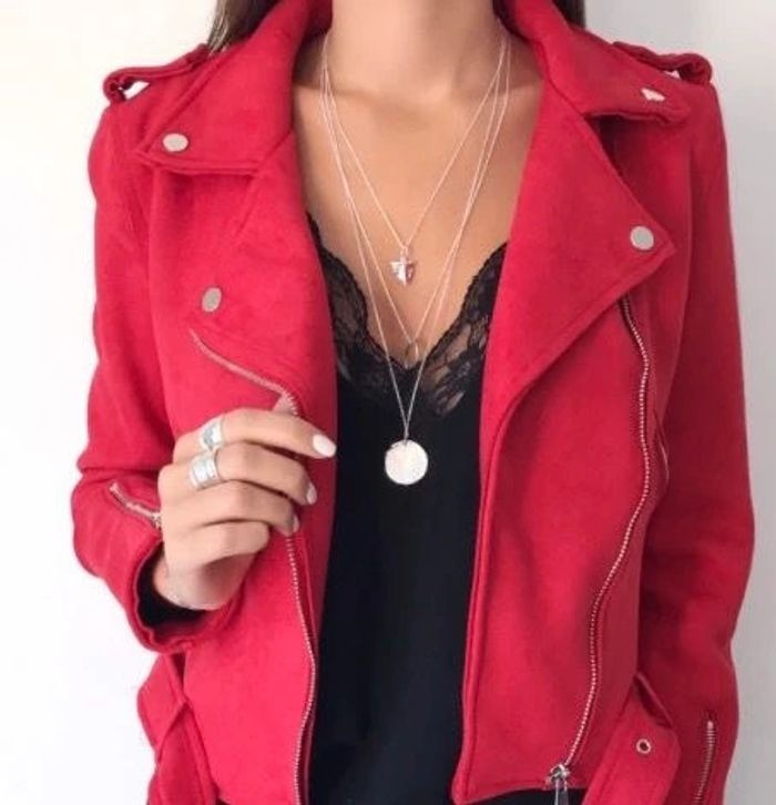 Veste effet daim rouge - Bershka - photo numéro 3