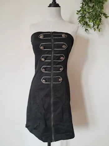 Robe bustier noire style militaire boutons argentés