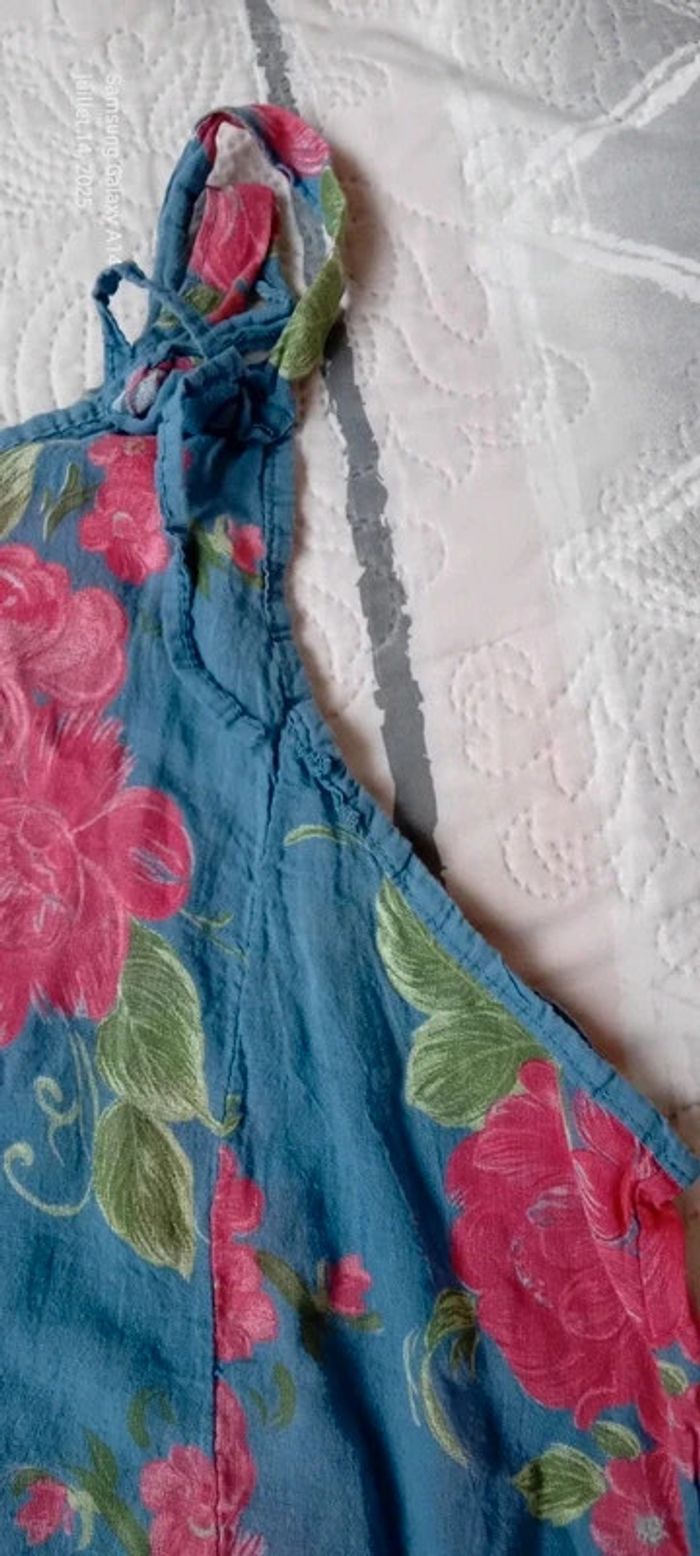 Tunique fines bretelles assymetriques motif fleurs bleu rose femme XL made in Italy - photo numéro 12