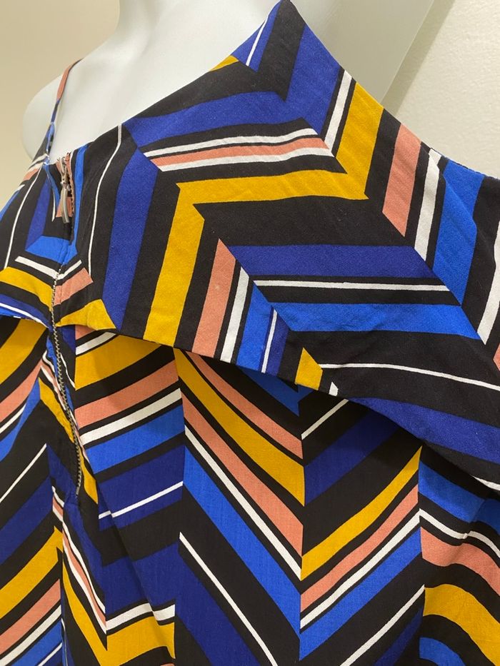 Top bleu moutarde motif chevrons géométrique débardeur fluide fines bretelles femme taille 42 JDY - photo numéro 6