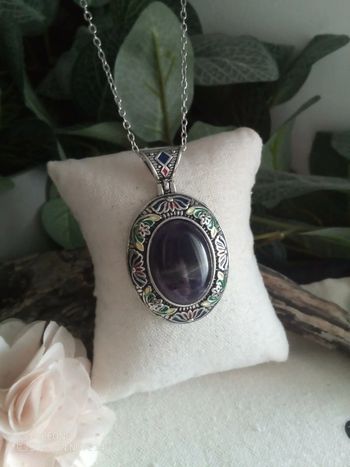 Collier pendentif améthyste naturelle