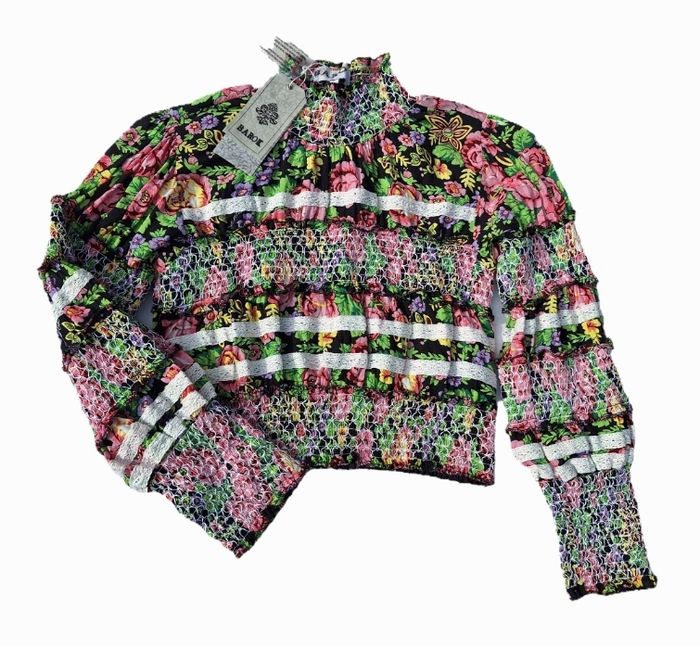 Blouse col cheminée chic smock fleurs bariolée dentelle haut habillé automne hiver polka chemisier