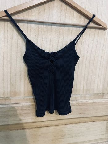 Débardeur noir côtelé à lacets – style crop top - XS