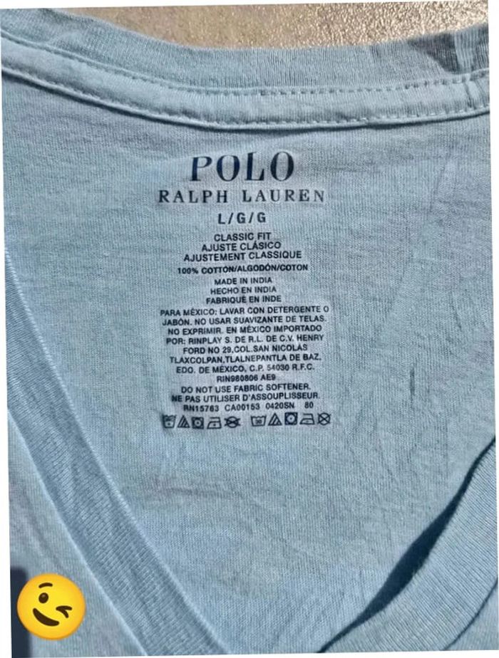 T-shirt Ralph Lauren L coupe col V bleu Homme Men tee42 - photo numéro 3