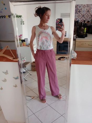 Pantalon large femme 38 vieux rose  c81