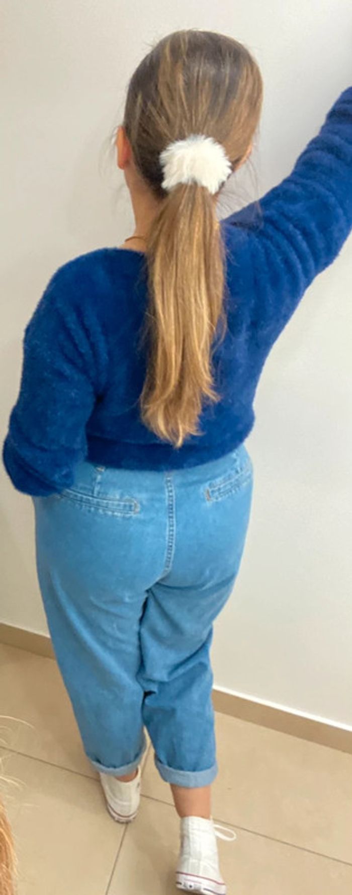 Pull Court Croisé Bleu Marine Duveteux Taille Unique - photo numéro 8