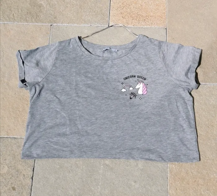 Tee-shirt crop top licorne unicorn gémo taille XS