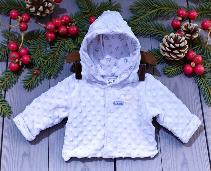 BANANA - VESTE CAPUCHE BÉBÉ FILLE MOTIF BOULES RELIEFS & INTÉRIEUR OISEAUX 0/3M