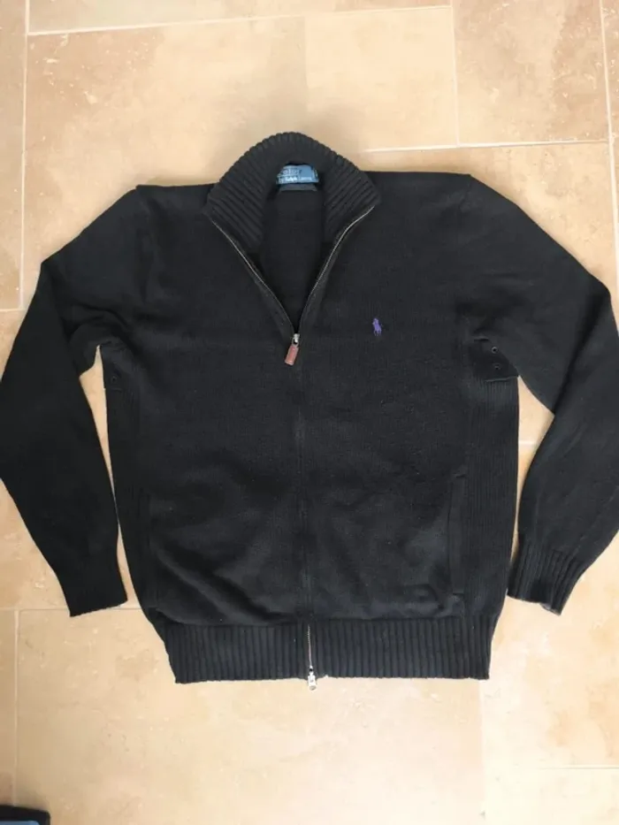 Pull full zip camionneur Polo Ralph Lauren Homme M Noir logo violet - photo numéro 2