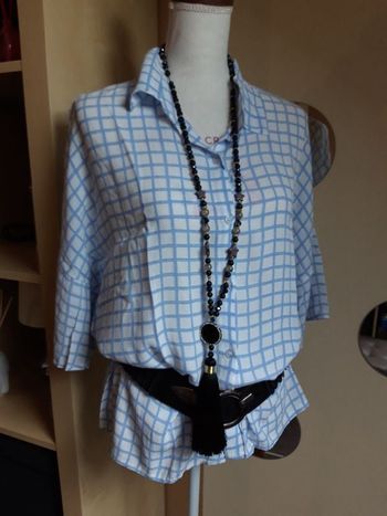 Chemise blanche carreaux bleu ciel neuve