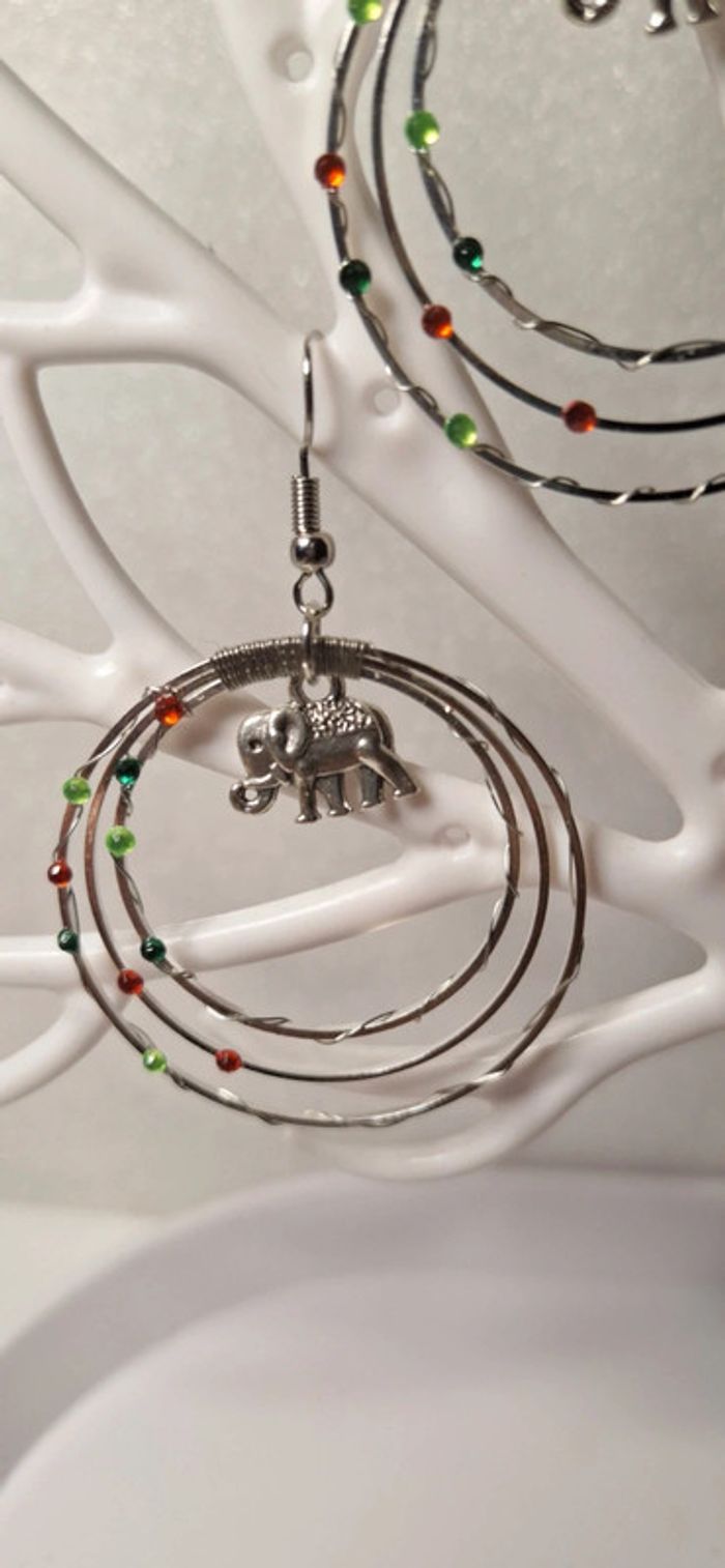 Boucles d’oreilles artisanales éléphant – style bohème - photo numéro 4
