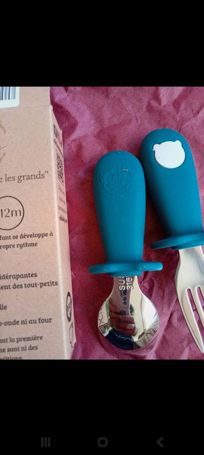 Couverts bébé ergonomiques bleus – cuillère et fourchette – neufs - photo numéro 2