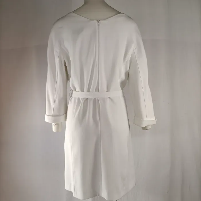Robe droite blanche Caroll T42 manches 3/4 ceinture amovible minimaliste chic - photo numéro 6