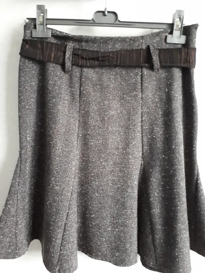 Jupe évasée tweed marron - photo numéro 4