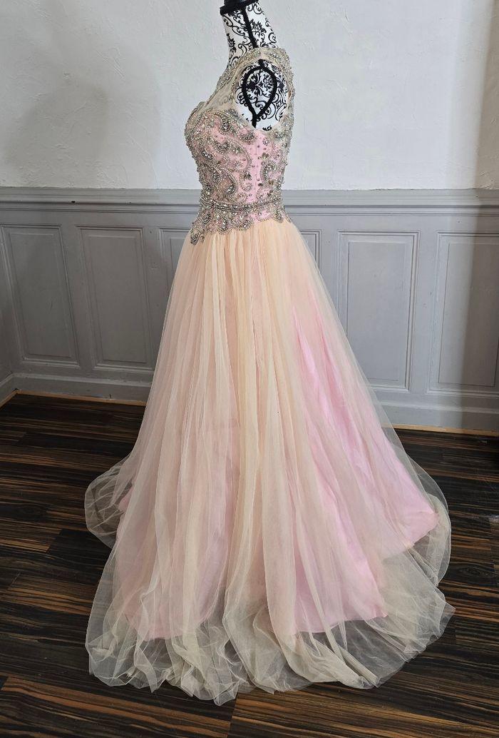Robe de soirée rose et crème bustier brodé argenté tulle dégradé taille 36 S - photo numéro 4