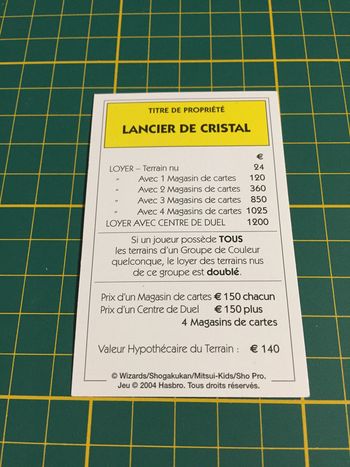 Carte lancier de cristal pièce détachée Monopoly Duel Masters Hasbro Parker Wizards #A64