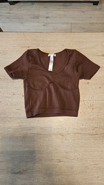 T shirt brun cotellé, à manches courtes, Terranova, M/L