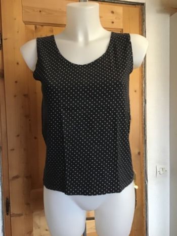 Tee shirt débardeur noir à pois blancs vintage 80s made in France 100% coton